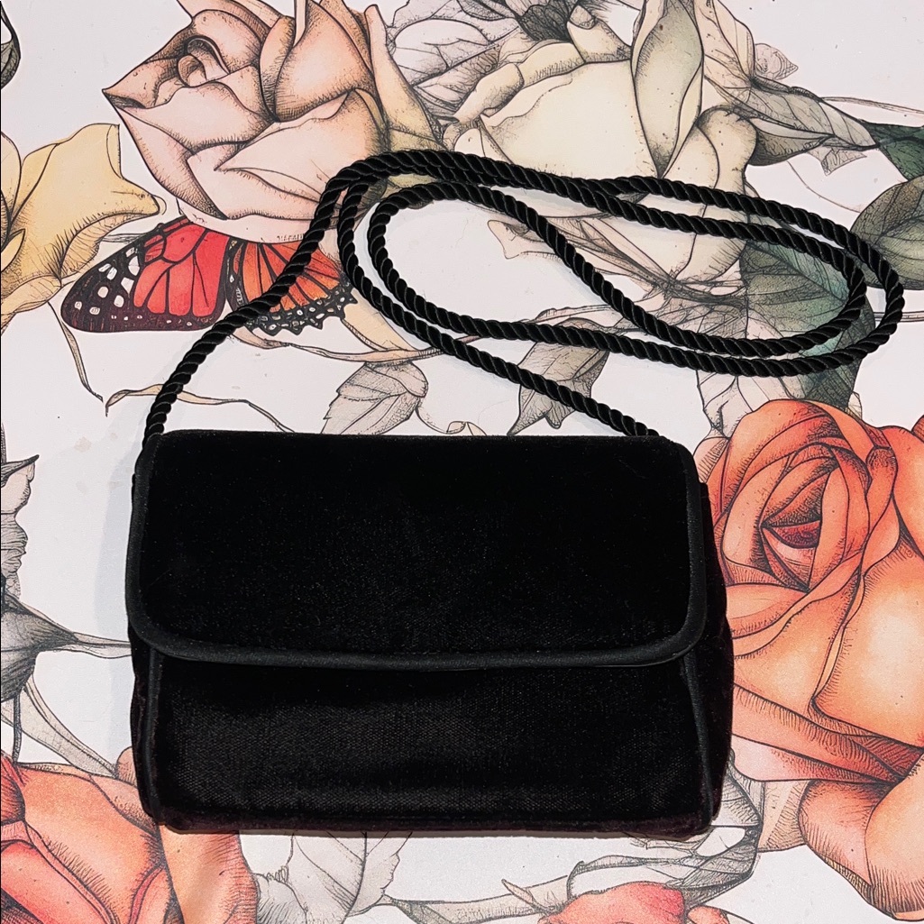 Jessica Mcclintock Black Velvet Crossbody Bag